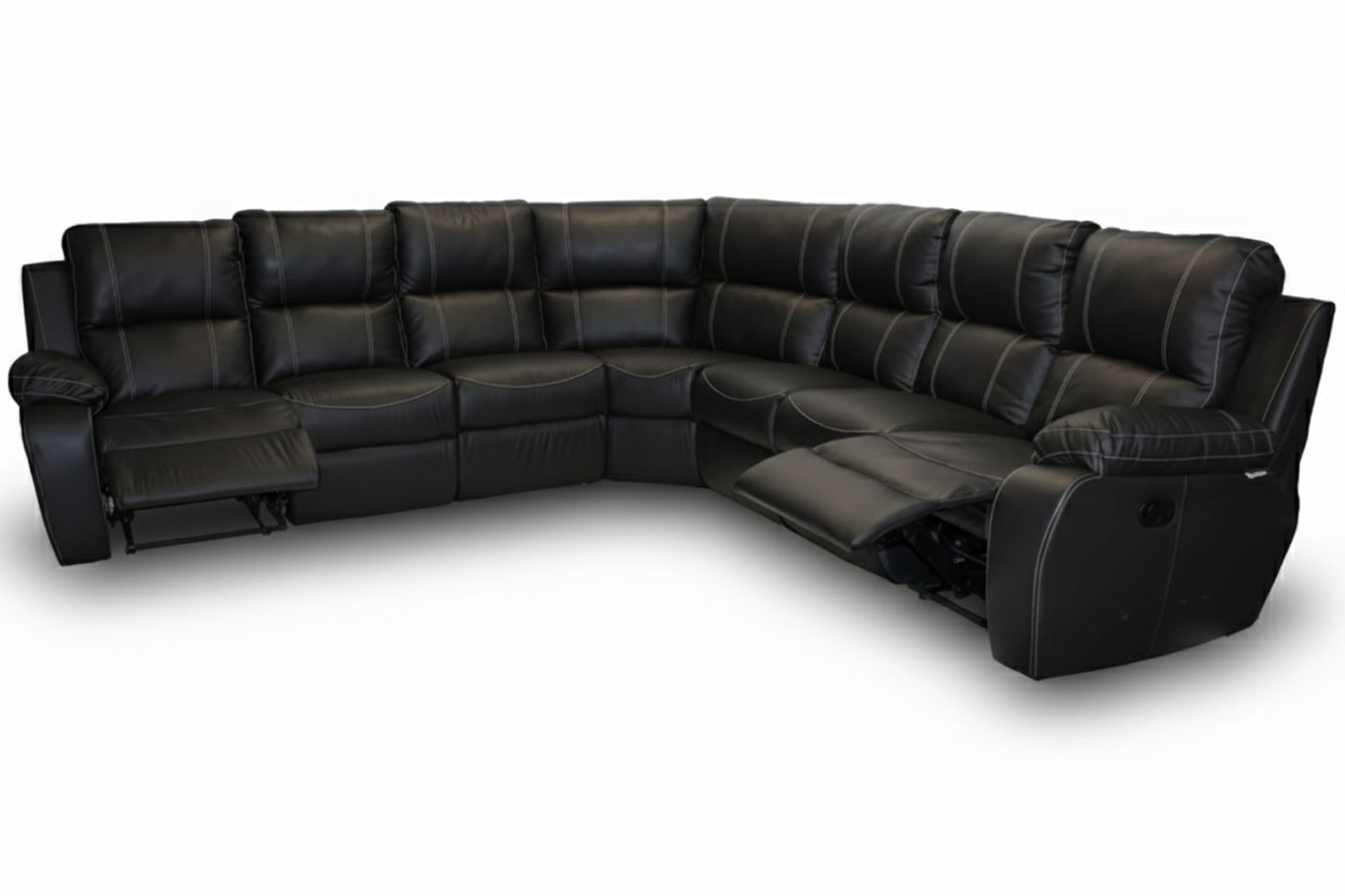 Genuine Full Leather Premier 7 Seater Corner Unit Special (2 Action) Black