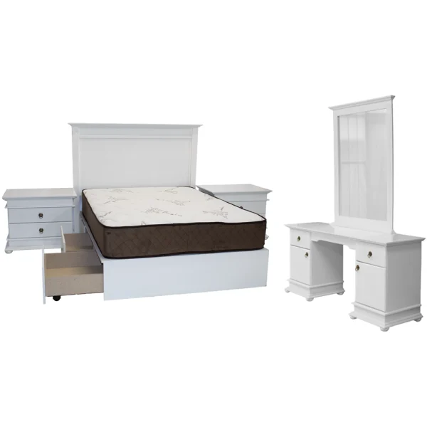 Grandeur 4 Piece Bedroom Set DBL-Q White - Large Pedestals