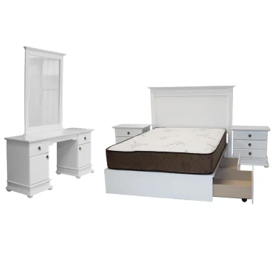 Grandeur 4 Piece Bedroom Set DBL-Q White - Medium Pedestals