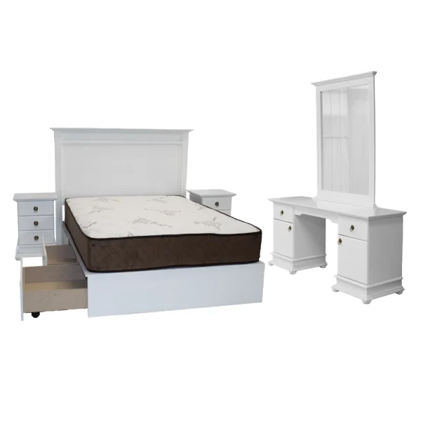 Grandeur 4 Piece Bedroom Set DBL-Q White - Small Pedestals