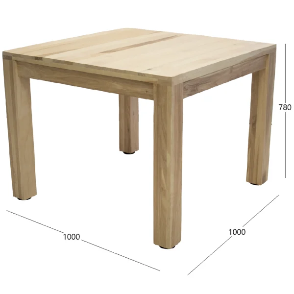 Mod 4 seater Dining Table 1000 x 1000 Cotton wood with dimensions