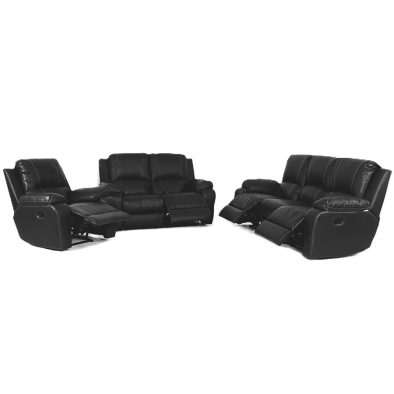 Genuine FULL LEATHER 3 PIECE 5 ACTION Recliner SET SPECIAL (PREMIER 1 SEATER 1 ACTION, 2 SEATER 2 ACTION AND 3 SEATER 2 ACTION) Black