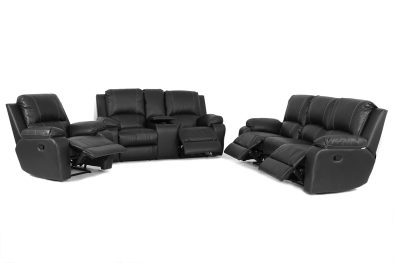 3 Piece 5 Action + Console Recliner Set Special (Premier 1 Seater 1 Action, 2 Seater 2 Action + Console And 3 Seater 2 Action) genuine Full Leather Black