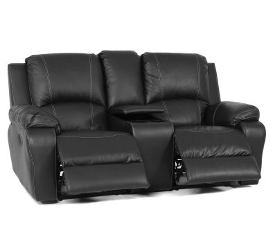 Genuine Full Leather Premier 2 Seater 2 Action Recliner with Console Black