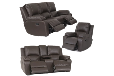 Premier 1+2+console + 3 Seater 5 Action Full Leather Brown