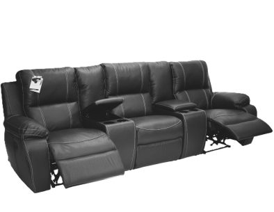 Genuine Full Leather Premier 3 Seater Recliner (2 Action) Plus 2 Consoles Black