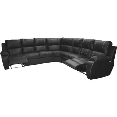 Genuine Full Leather Premier 7 Seater Corner Unit Special (2 Action) Black