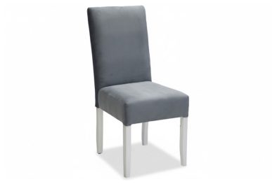 Solo Dining Chair Velvet Grey with White Legs