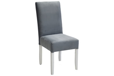 Solo Dining Chair Velvet Grey with White Legs