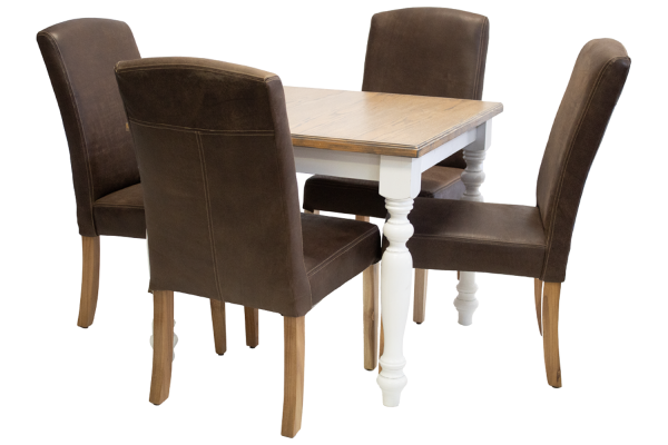 5 Piece Primo French Dining set Special (French 4 Seater Dining Table (900 X 900) Oak Veneer 2 Tone & 4 Primo Exotic genuine Full leather Dining chairs)