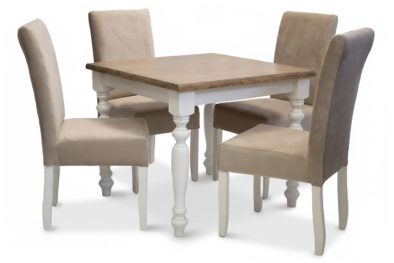 5 Piece Solo French Dining set Special (French 4 Seater Dining Table (900 X 900) Oak Veneer 2 Tone & 4 Solo Velvet Vanilla Dining chairs)