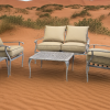 Aluminium 5 Piece 4 Seater Morris set Silver with Beige cushions - Lifestyle pic