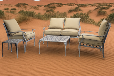 Aluminium 5 Piece 4 Seater Morris set Silver with Beige cushions - Lifestyle pic