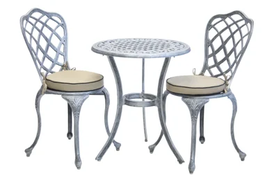 Aluminium Coral 2 Seater Silver on Black Dining Set Special 600 Round with Beige Cushions