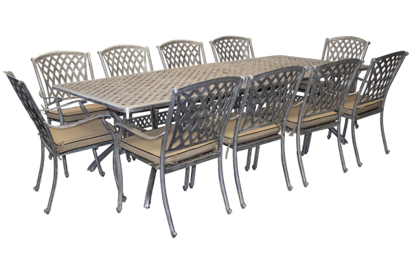 Aluminium Tuscan 10 Seater Dining Set Special with beige cushions