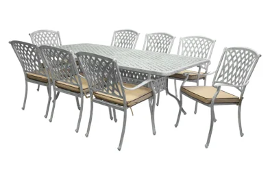 Aluminium Tuscan 8 Seater Dining Set Silver with Beige Cushions