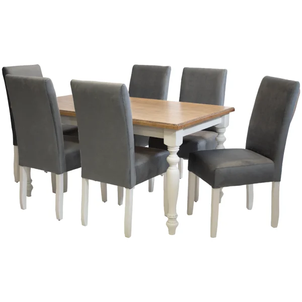 French 2 tone Solo Velvet Grey 6 Seater Dining Set Special