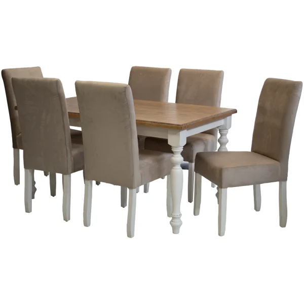 French 2 tone Solo Velvet Vanilla 6 Seater Dining Set Special