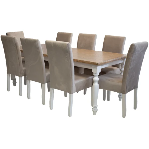 French 2 tone Solo Velvet Vanilla 8 Seater Dining Set Special