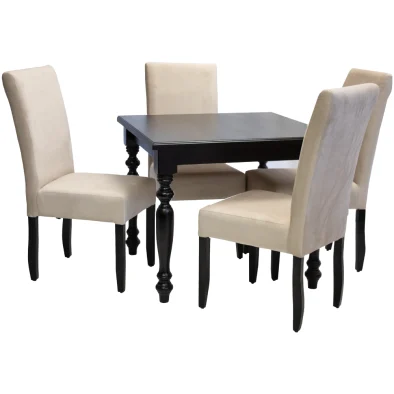 French Mahogany Solo Vanilla Velvet 4 Seater Dining Set Special