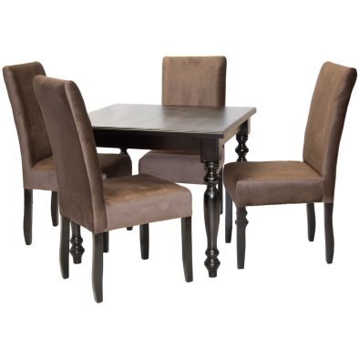 5 Piece Solo French Dining set Special (French 4 Seater Dining Table (900 X 900) Veneer Mahogany & 4 Solo Velvet Brown Dining chairs)