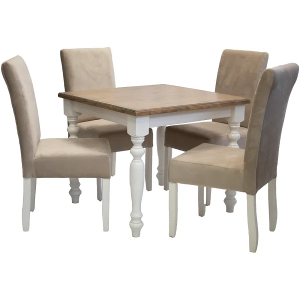 French Solo Velvet Vanilla 4 Seater Dining Set Special