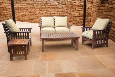 Teak 4 Seater Lounge set with beige cushions - Lifestyle
