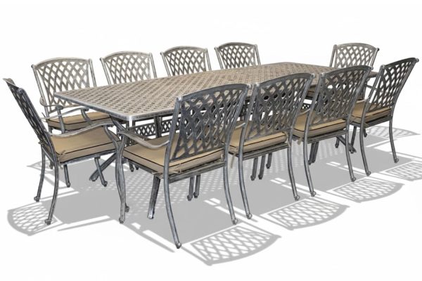 Aluminium Tuscan 10 Seater Dining Set Special with beige cushions