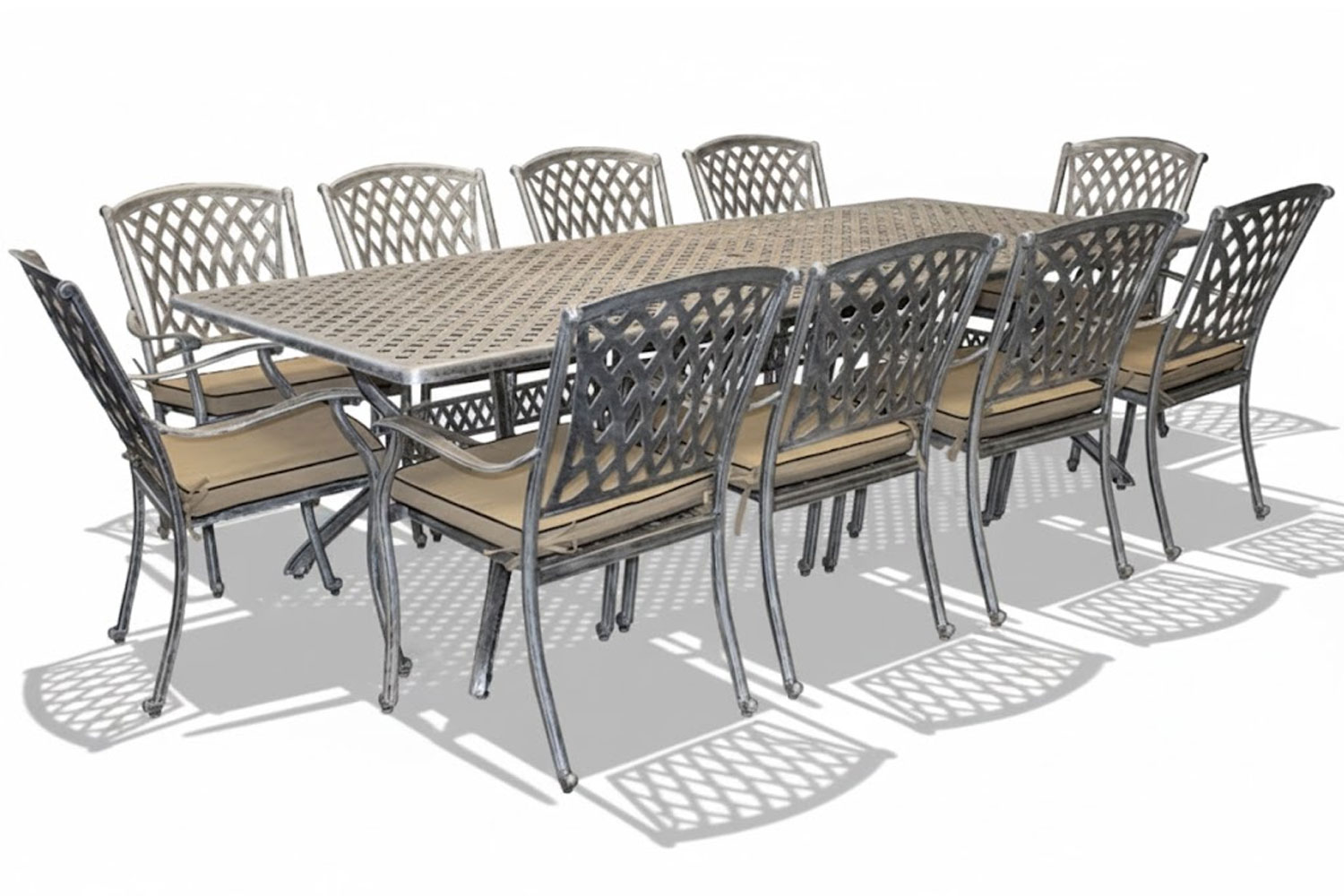 Aluminium Tuscan 10 Seater Dining Set Special with beige cushions