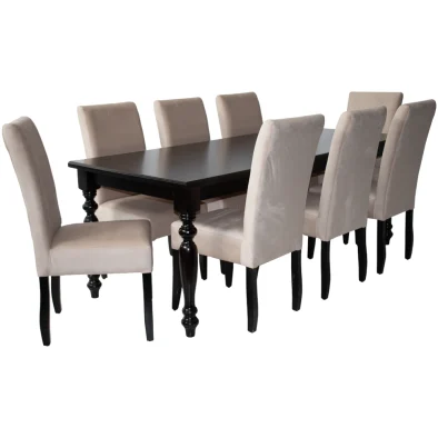 9 Piece Solo French Dining set Special (French 8 Seater Dining Table (2100 X 900) Mahogany Veneer & 8 Solo Vanilla Velvet Dining chairs)