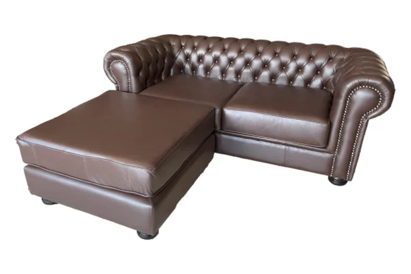 Genuine Full Leather Chesfield 2 Seater Universal chaise Couch - D.Brown (XL deep seat)