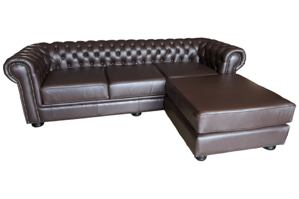 Genuine Full Leather Chesfield 3 Seater Universal chaise - D-Brown (XL deep seat)