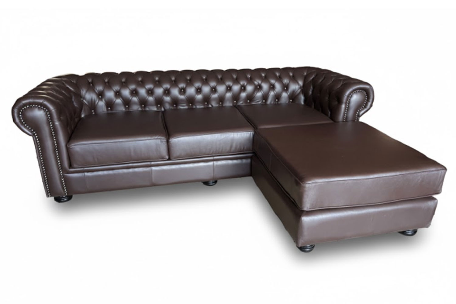 Genuine Full Leather Chesfield 3 Seater Universal chaise - D/Brown (XL deep seat)
