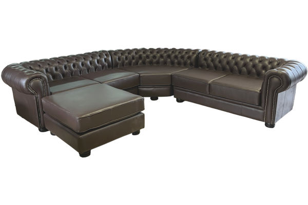 Genuine Full Leather Chesfield 5 seater Corner couch with Universal Chaise Set Special - D-BROWN (XL deep seat)