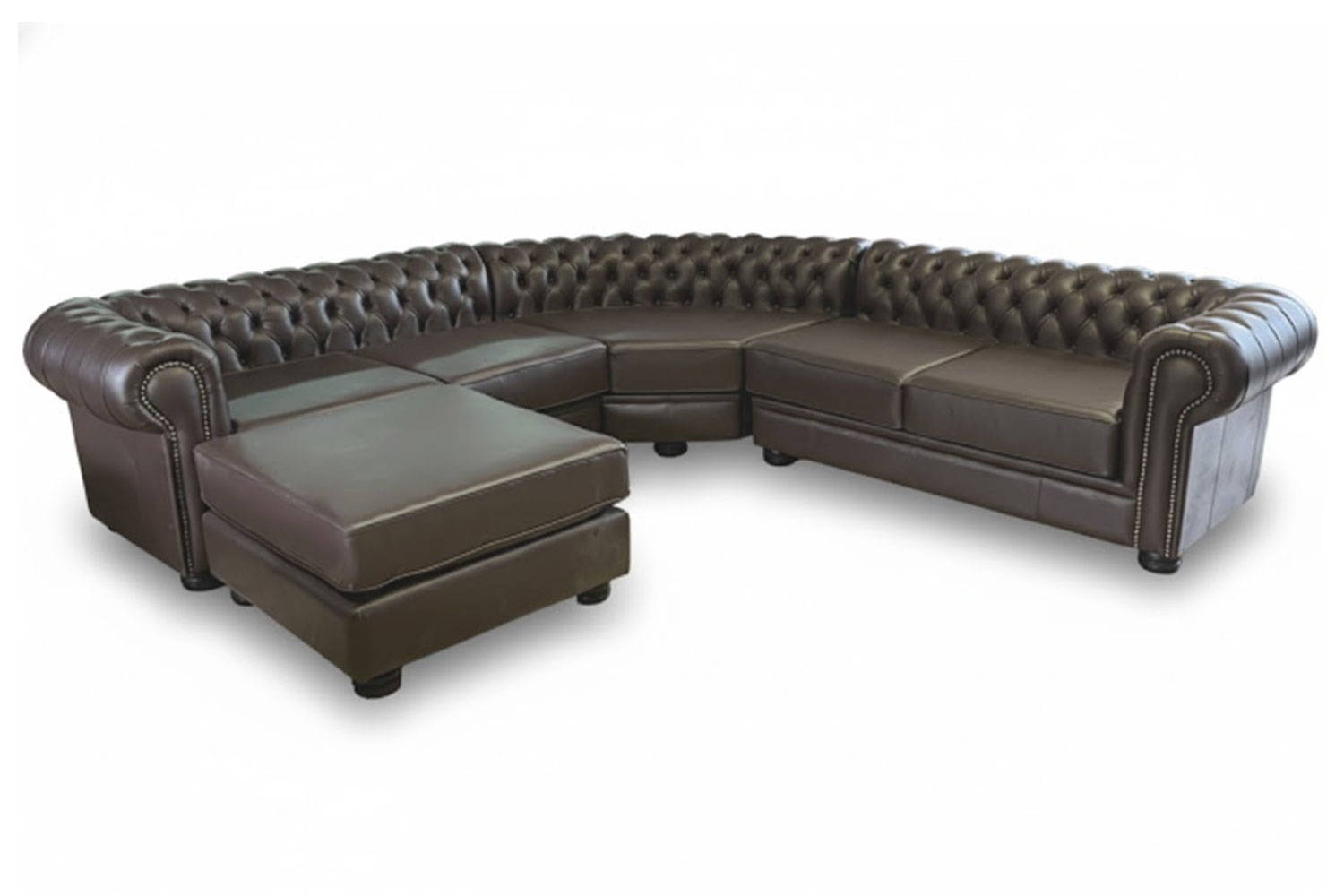 Genuine Full Leather Chesfield 5 seater Corner couch with Universal Chaise Set Special - D-BROWN (XL deep seat)