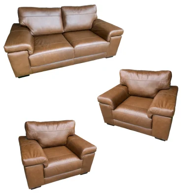 Living 3 Piece 4 Seater Set Exotic Leather chestnut