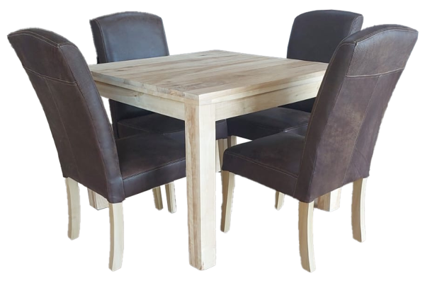 5 Piece Mod Dining Set Special (Mod 4 Seater Dining Table (1000 X 1000) Solid Cotton Wood & 4 Primo Exotic genuine Full leather Dining chairs with solid Cotton wood legs