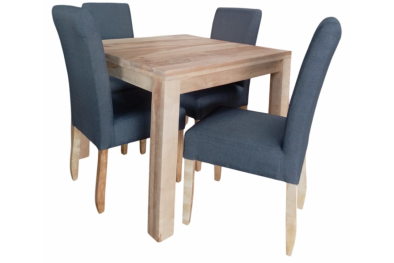 5 Piece Mod Dining Set Special (Mod 4 Seater Dining Table (1000 X 1000) Solid Cotton Wood & 4 Solo Grey Fabric Dining chairs)
