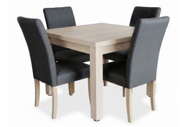 5 Piece Mod Solo Grey Dining Set (Mod 4 Seater Dining Table (1000 X 1000) Solid Cotton Wood & 4 Solo Fabric Dining chairs)