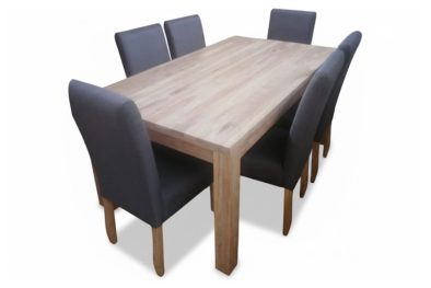 7 Piece Mod Dining Set Special (Mod 6 Seater Dining Table (1800 X 1000) Solid Cotton Wood & 6 Solo Grey Fabric Dining chairs)