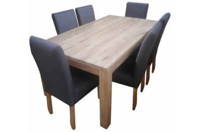 7 Piece Mod Dining Set Special (Mod 6 Seater Dining Table (1800 X 1000) Solid Cotton Wood & 6 Solo Grey Fabric Dining chairs)