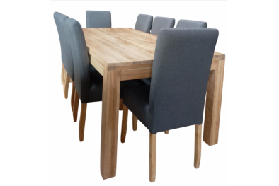 9 Piece Mod Dining Set Special (Mod 8 Seater Dining Table (2200 X 1000) Solid Cotton Wood & 8 Solo Grey Fabric Dining chairs)
