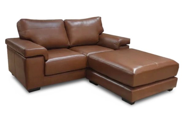 Genuine Full Leather Living 2 Seater universal chaise couch with Ottoman Exotic Chestnut