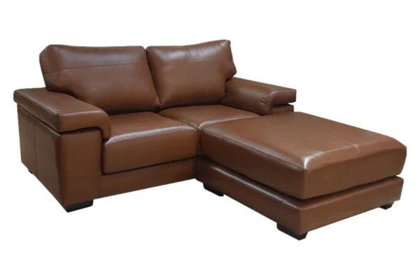 Genuine Full Leather Living 2 Seater universal chaise couch with Ottoman Exotic Chestnut