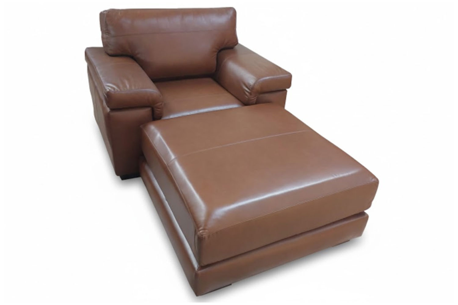 Genuine Full Leather Living Armchair with Ottoman Exotic Chestnut