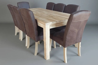 Primo Mod Dining set Solid cottonwood & genuine full exotic leather (9 piece)