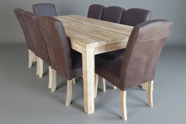 Primo Mod Dining set Solid cottonwood & genuine full exotic leather (9 piece)