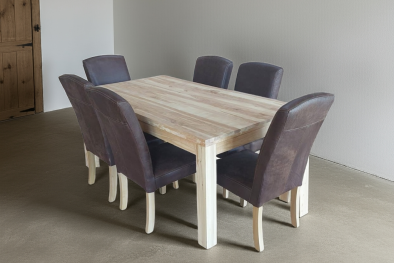 7 Piece Mod Dining Set Special (Mod 6 Seater Dining Table (1800 X 1000) Solid Cotton Wood & 6 Primo Exotic genuine Full leather Dining chairs with solid Cotton wood legs