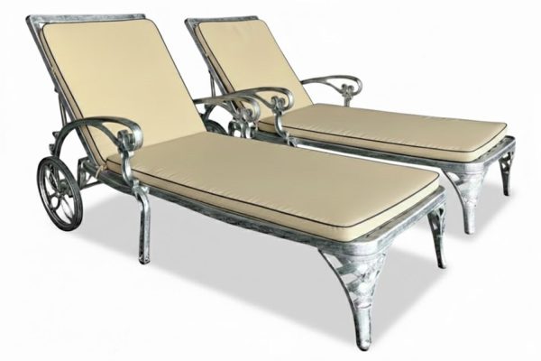 Aluminium Frill Sun Lounger Silver Set with Beige Cushions