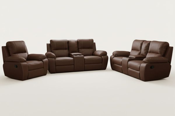 Genuine-Full-Leather-3-Piece-Set-Special-(Premier-1-Seater-and-2-x-2-Seater-plus-Console,-Static)-Brown